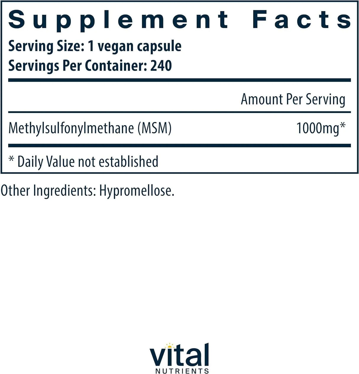 VITAL NUTRIENTS - Vital Nutrients MSM 1000Mg. 240 Capsulas - The Red Vitamin MX - Suplementos Alimenticios - {{ shop.shopifyCountryName }}