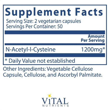 VITAL NUTRIENTS - Vital Nutrients NAC N-Acetyl Cysteine 600Mg. 100 Capsulas - The Red Vitamin MX - Suplementos Alimenticios - {{ shop.shopifyCountryName }}