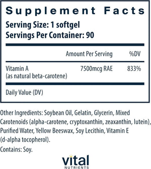 VITAL NUTRIENTS - Vital Nutrients Natural Beta Carotene 25,000 IU 90 Capsulas Blandas - The Red Vitamin MX - Suplementos Alimenticios - {{ shop.shopifyCountryName }}