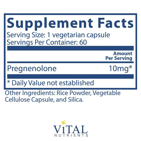 VITAL NUTRIENTS - Vital Nutrients Pregnenolone 10Mg. 60 Capsulas - The Red Vitamin MX - Suplementos Alimenticios - {{ shop.shopifyCountryName }}