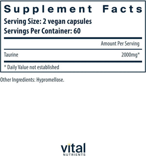 VITAL NUTRIENTS - Vital Nutrients Taurine 1000Mg. 120 Capsulas - The Red Vitamin MX - Suplementos Alimenticios - {{ shop.shopifyCountryName }}