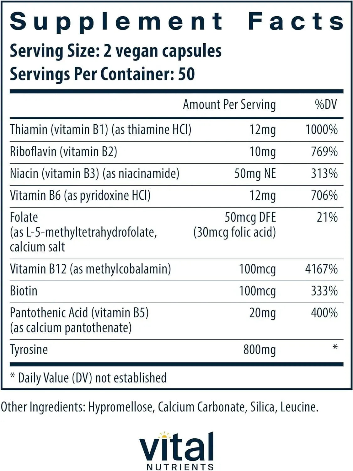 VITAL NUTRIENTS - Vital Nutrients Tyrosine and B-Vitamins 100 Capsulas - The Red Vitamin MX - Suplementos Alimenticios - {{ shop.shopifyCountryName }}