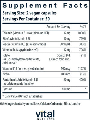 VITAL NUTRIENTS - Vital Nutrients Tyrosine and B-Vitamins 100 Capsulas - The Red Vitamin MX - Suplementos Alimenticios - {{ shop.shopifyCountryName }}