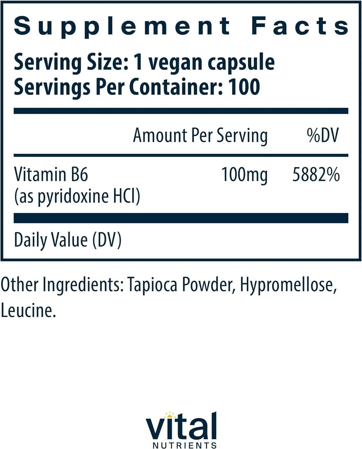 VITAL NUTRIENTS - Vital Nutrients Vitamin B6 100Mg. 100 Capsulas - The Red Vitamin MX - Suplementos Alimenticios - {{ shop.shopifyCountryName }}