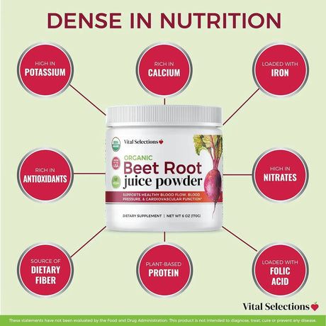 VITAL SELECTIONS - Vital Selections 100% Organic Beet Root Juice Powder 170Gr. - The Red Vitamin MX - Suplementos Alimenticios - {{ shop.shopifyCountryName }}