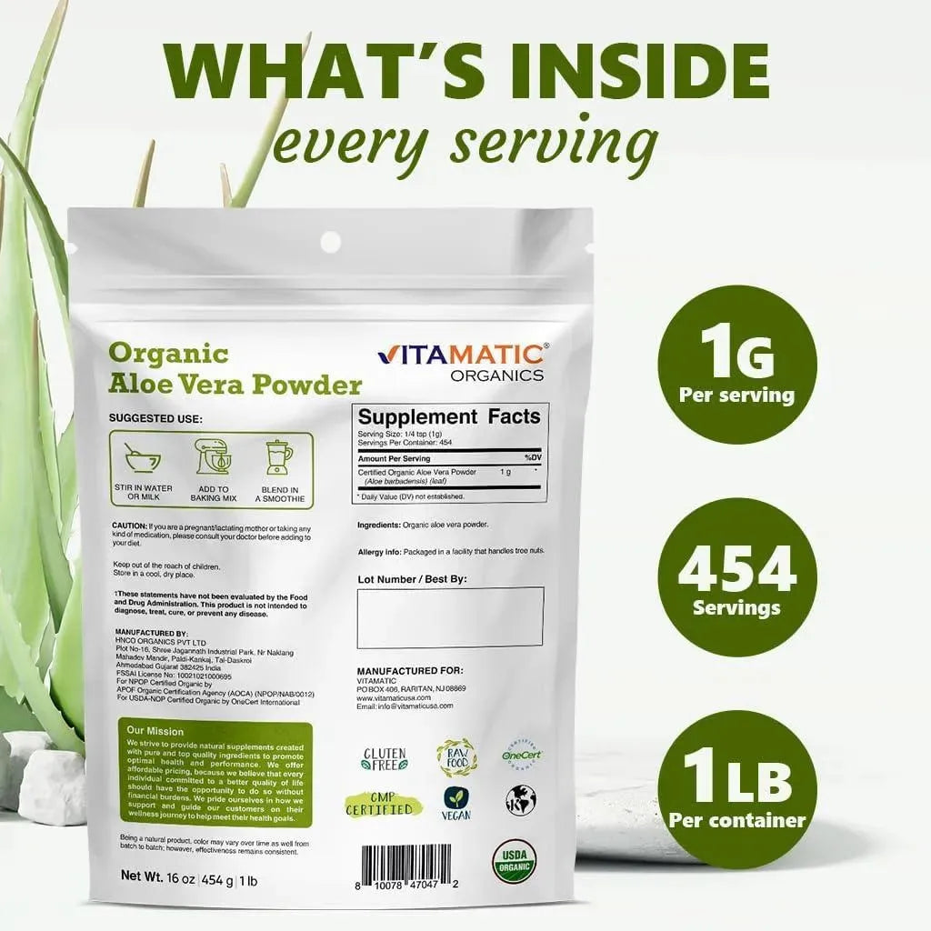 VITAMATIC - Vitamatic Certified USDA Organic Aloe Vera Powder 454Gr. - The Red Vitamin MX - Suplementos Alimenticios - {{ shop.shopifyCountryName }}