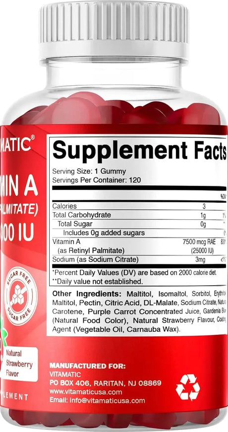 VITAMATIC - Vitamatic Sugar Free Vitamin A 25000 IU 120 Gomitas - The Red Vitamin MX - Suplementos Alimenticios - {{ shop.shopifyCountryName }}