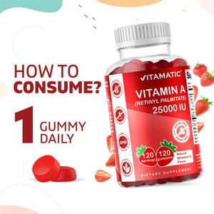 VITAMATIC - Vitamatic Sugar Free Vitamin A 25000 IU 120 Gomitas - The Red Vitamin MX - Suplementos Alimenticios - Mexico