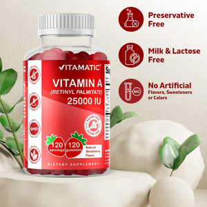 VITAMATIC - Vitamatic Sugar Free Vitamin A 25000 IU 120 Gomitas - The Red Vitamin MX - Suplementos Alimenticios - Mexico