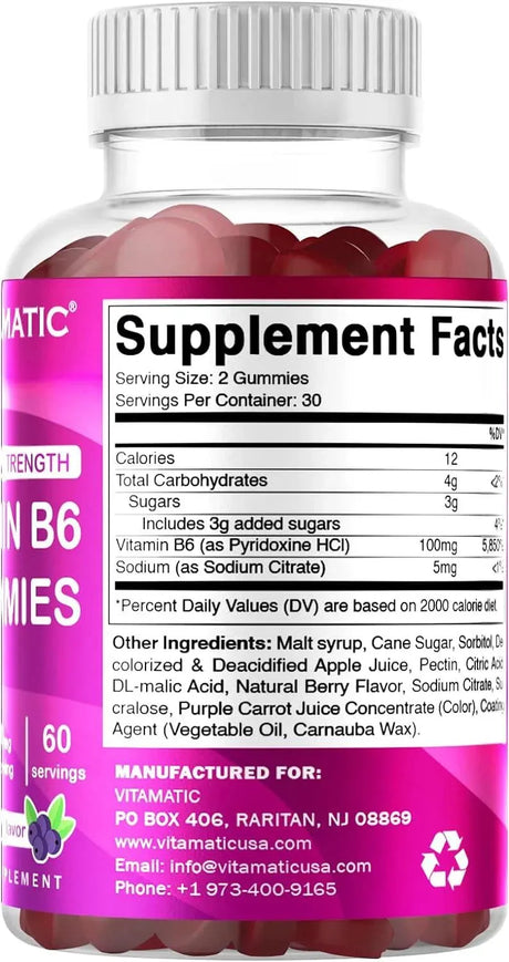 VITAMATIC - Vitamatic Vitamin B6 100Mg. 60 Gomitas - The Red Vitamin MX - Suplementos Alimenticios - {{ shop.shopifyCountryName }}