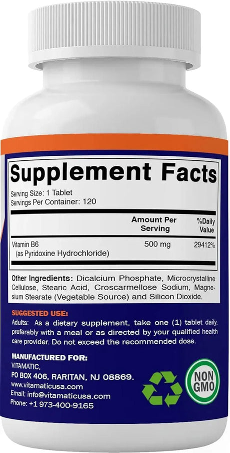 VITAMATIC - Vitamatic Vitamin B6 500Mg. 120 Tabletas - The Red Vitamin MX - Suplementos Alimenticios - {{ shop.shopifyCountryName }}