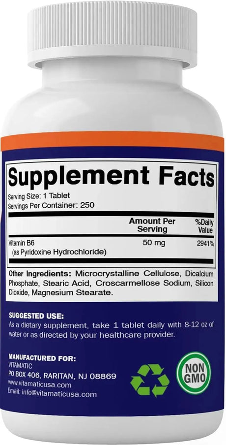 VITAMATIC - Vitamatic Vitamin B6 50Mg. 250 Tabletas - The Red Vitamin MX - Suplementos Alimenticios - {{ shop.shopifyCountryName }}