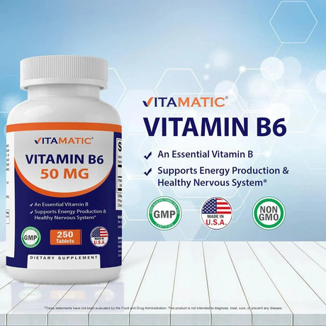 VITAMATIC - Vitamatic Vitamin B6 50Mg. 250 Tabletas - The Red Vitamin MX - Suplementos Alimenticios - {{ shop.shopifyCountryName }}