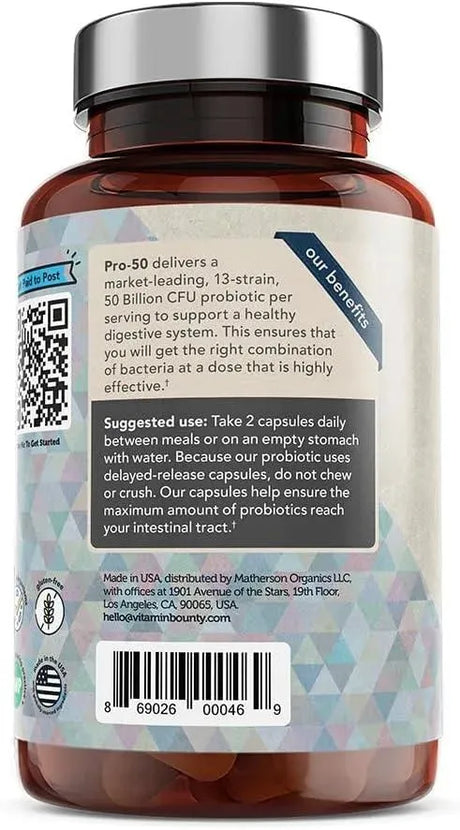 VITAMIN BOUNTY - Vitamin Bounty Pro-50 Probiotics 60 Capsulas - The Red Vitamin MX - Suplementos Alimenticios - {{ shop.shopifyCountryName }}