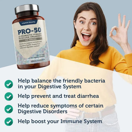 VITAMIN BOUNTY - Vitamin Bounty Pro-50 Probiotics 60 Capsulas - The Red Vitamin MX - Suplementos Alimenticios - {{ shop.shopifyCountryName }}
