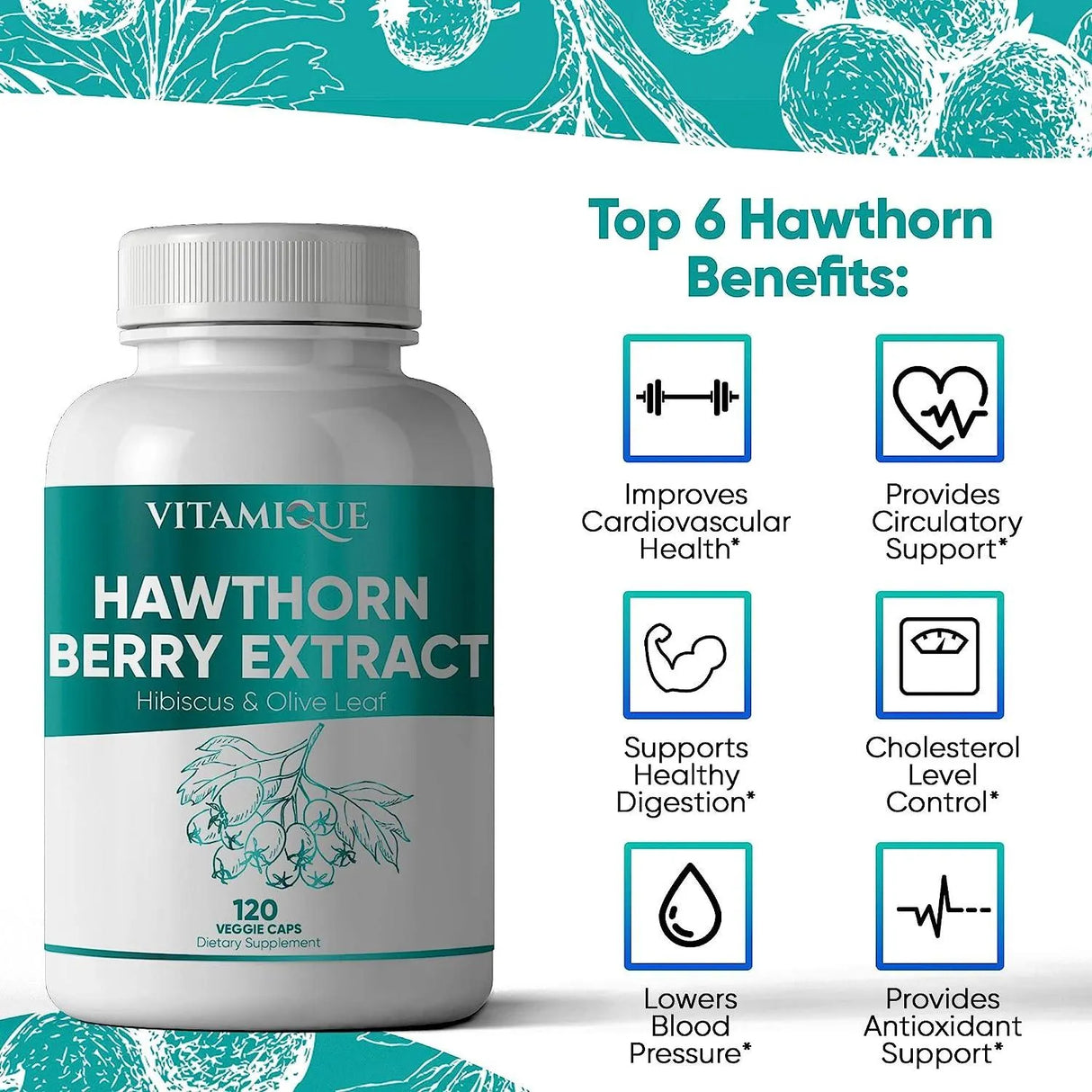 VITAMIQUE - VITAMIQUE Hawthorn Berry Extract Hibiscus Olive Leaf Blend 450Mg. 120 Capsulas - The Red Vitamin MX - Suplementos Alimenticios - {{ shop.shopifyCountryName }}