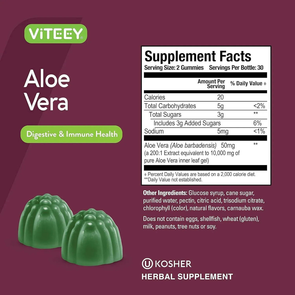 VITEEY - Viteey Aloe Vera Supplement Gummies 50Mg. 60 Gomitas 2 Pack - The Red Vitamin MX - Suplementos Alimenticios - {{ shop.shopifyCountryName }}