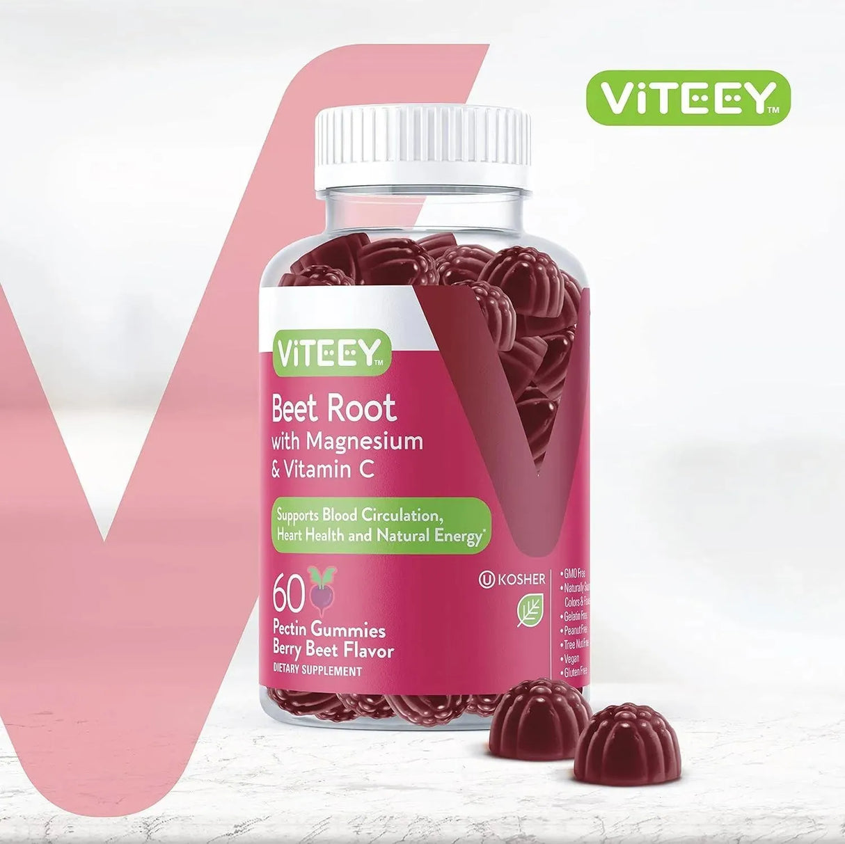 VITEEY - Viteey Beet Root Gummies with Magnesium & Vitamin C 60 Gomitas - The Red Vitamin MX - Suplementos Alimenticios - {{ shop.shopifyCountryName }}