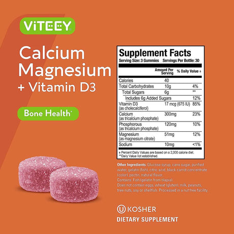 VITEEY - Viteey Calcium Magnesium Gummies with Vitamin D3 90 Gomitas - The Red Vitamin MX - Suplementos Alimenticios - {{ shop.shopifyCountryName }}