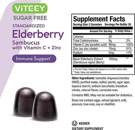 VITEEY - Viteey Sambucus Black Elderberry Sugar Free Gummies 120 Gomitas - The Red Vitamin MX - Suplementos Alimenticios - {{ shop.shopifyCountryName }}