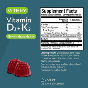 VITEEY - Viteey Vitamin D3 + K2 Gummies 120 Gomitas - The Red Vitamin MX - Suplementos Alimenticios - {{ shop.shopifyCountryName }}