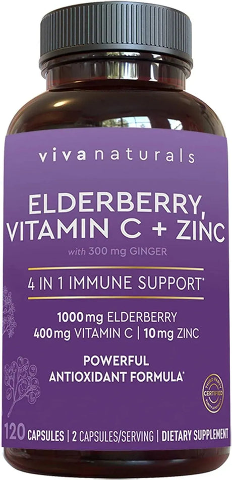 VIVA NATURALS - Viva Naturals 4-in-1 Daily Immune Support Elderberry 120 Capsulas - The Red Vitamin MX - Suplementos Alimenticios - {{ shop.shopifyCountryName }}