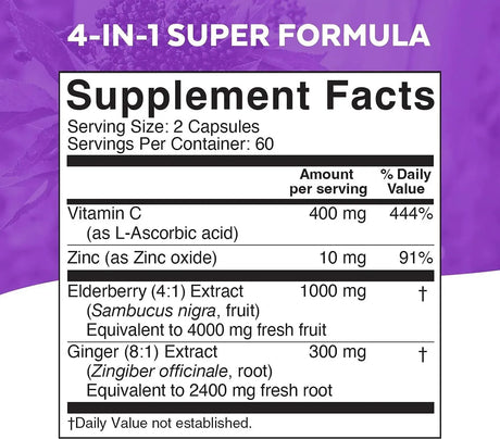 VIVA NATURALS - Viva Naturals 4-in-1 Daily Immune Support Elderberry 120 Capsulas - The Red Vitamin MX - Suplementos Alimenticios - {{ shop.shopifyCountryName }}