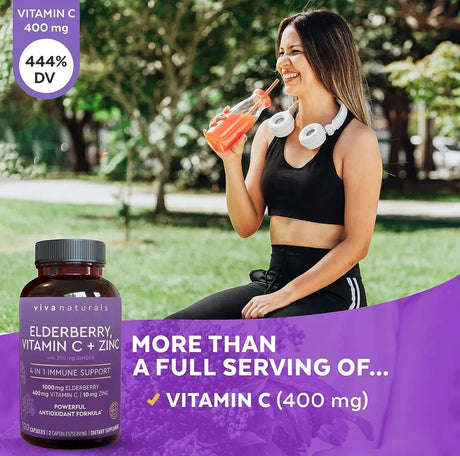 VIVA NATURALS - Viva Naturals 4-in-1 Daily Immune Support Elderberry 120 Capsulas - The Red Vitamin MX - Suplementos Alimenticios - {{ shop.shopifyCountryName }}