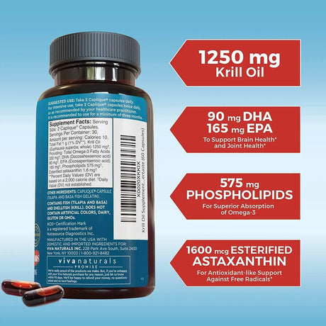 VIVA NATURALS - Viva Naturals Antarctic Krill Oil Omega 3 1250Mg. 60 Capsulas Blandas - The Red Vitamin MX - Suplementos Alimenticios - {{ shop.shopifyCountryName }}