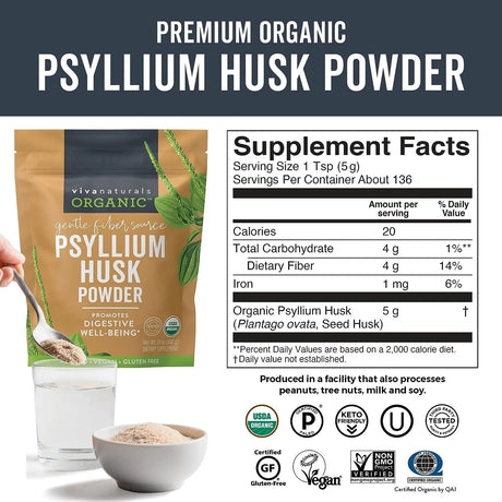 VIVA NATURALS - Viva Naturals Organic Psyllium Husk Powder 680Gr. - The Red Vitamin MX - Suplementos Alimenticios - {{ shop.shopifyCountryName }}