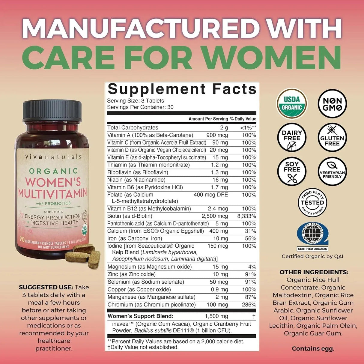 VIVA NATURALS - Viva Naturals Organic Women Multivitamin 90 Tabletas - The Red Vitamin MX - Suplementos Alimenticios - {{ shop.shopifyCountryName }}
