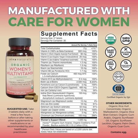 VIVA NATURALS - Viva Naturals Organic Women Multivitamin 90 Tabletas - The Red Vitamin MX - Suplementos Alimenticios - {{ shop.shopifyCountryName }}