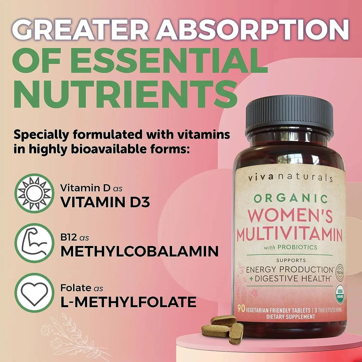 VIVA NATURALS - Viva Naturals Organic Women Multivitamin 90 Tabletas - The Red Vitamin MX - Suplementos Alimenticios - {{ shop.shopifyCountryName }}