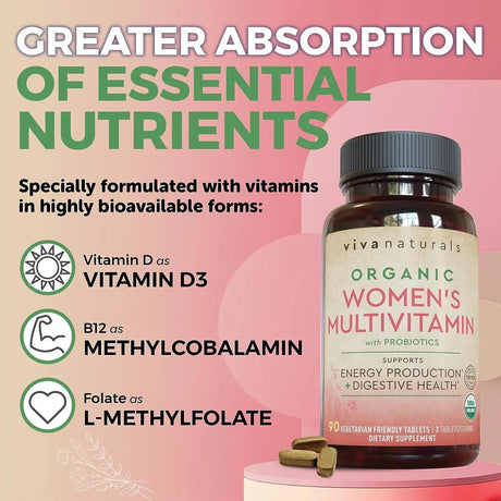 VIVA NATURALS - Viva Naturals Organic Women Multivitamin 90 Tabletas - The Red Vitamin MX - Suplementos Alimenticios - {{ shop.shopifyCountryName }}