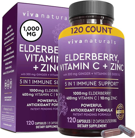 VIVA NATURALS - Viva Naturals Sambucus Elderberry 5in1 Immune Support 120 Capsulas - The Red Vitamin MX - Suplementos Alimenticios - {{ shop.shopifyCountryName }}