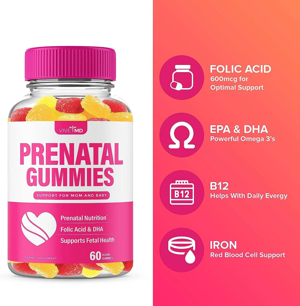 VIVE MD - VIVE MD Prenatal Vitamin Gummies with DHA and Folic Acid 120 Gomitas - The Red Vitamin MX - Suplementos Alimenticios - {{ shop.shopifyCountryName }}