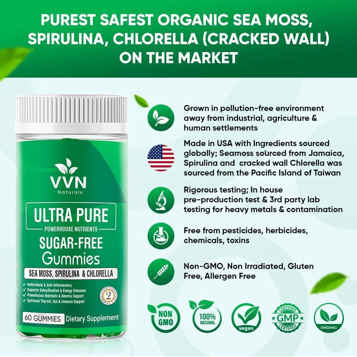 VVNATURALS - VVNaturals Cracked Cell Wall Chlorella, Spirulina Seamoss Gummy 60 Gomitas - The Red Vitamin MX - Suplementos Alimenticios - {{ shop.shopifyCountryName }}