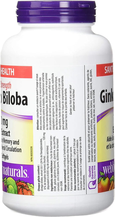 WEBBER NATURALS - Webber naturals Ginkgo Biloba 120Mg. 300 Capsulas Blandas - The Red Vitamin MX - Suplementos Alimenticios - {{ shop.shopifyCountryName }}