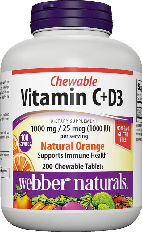 WEBBER NATURALS - Webber Naturals Vitamin C+D3 200 Tabletas Masticables - The Red Vitamin MX - Suplementos Alimenticios - {{ shop.shopifyCountryName }}
