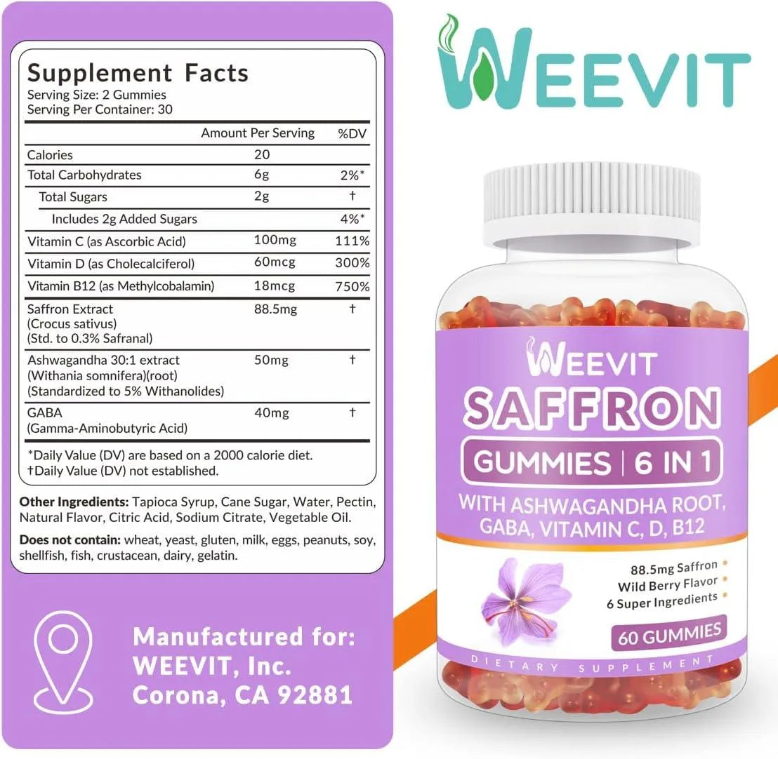 WEEVIT - WEEVIT Saffron Gummies 88.5Mg. 60 Gomitas 2 Pack - The Red Vitamin MX - Suplementos Alimenticios - {{ shop.shopifyCountryName }}