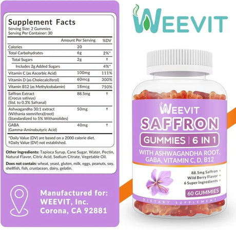 WEEVIT - WEEVIT Saffron Supplement Gummies 88.5Mg. 60 Gomitas - The Red Vitamin MX - Suplementos Alimenticios - {{ shop.shopifyCountryName }}