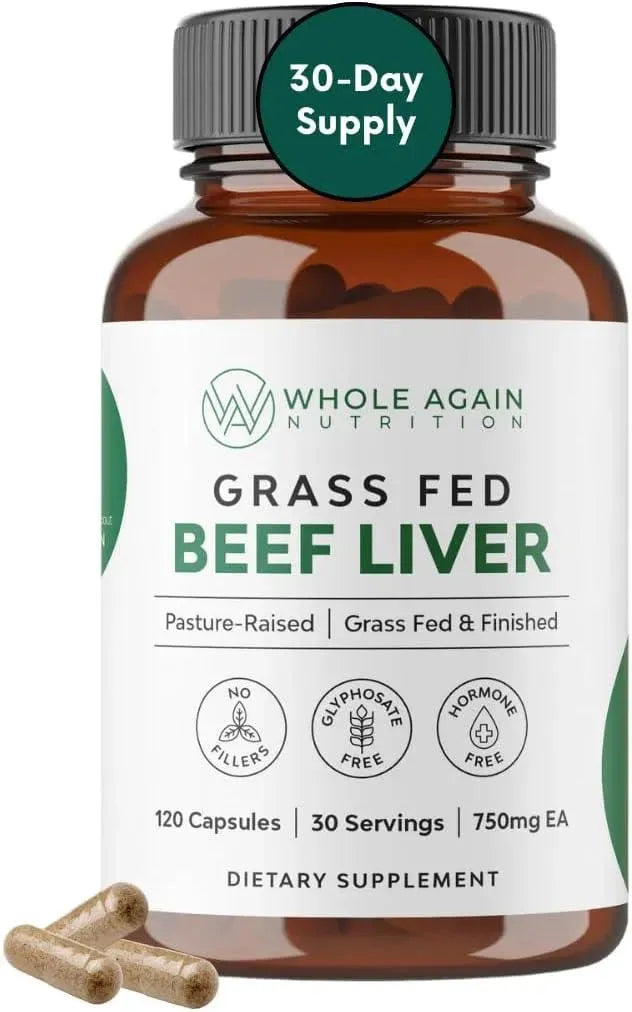 WHOLE AGAIN NUTRITION - Whole Again Nutrition Grass Fed Beef Liver 3000Mg. 120 Capsulas - The Red Vitamin MX - Suplementos Alimenticios - {{ shop.shopifyCountryName }}