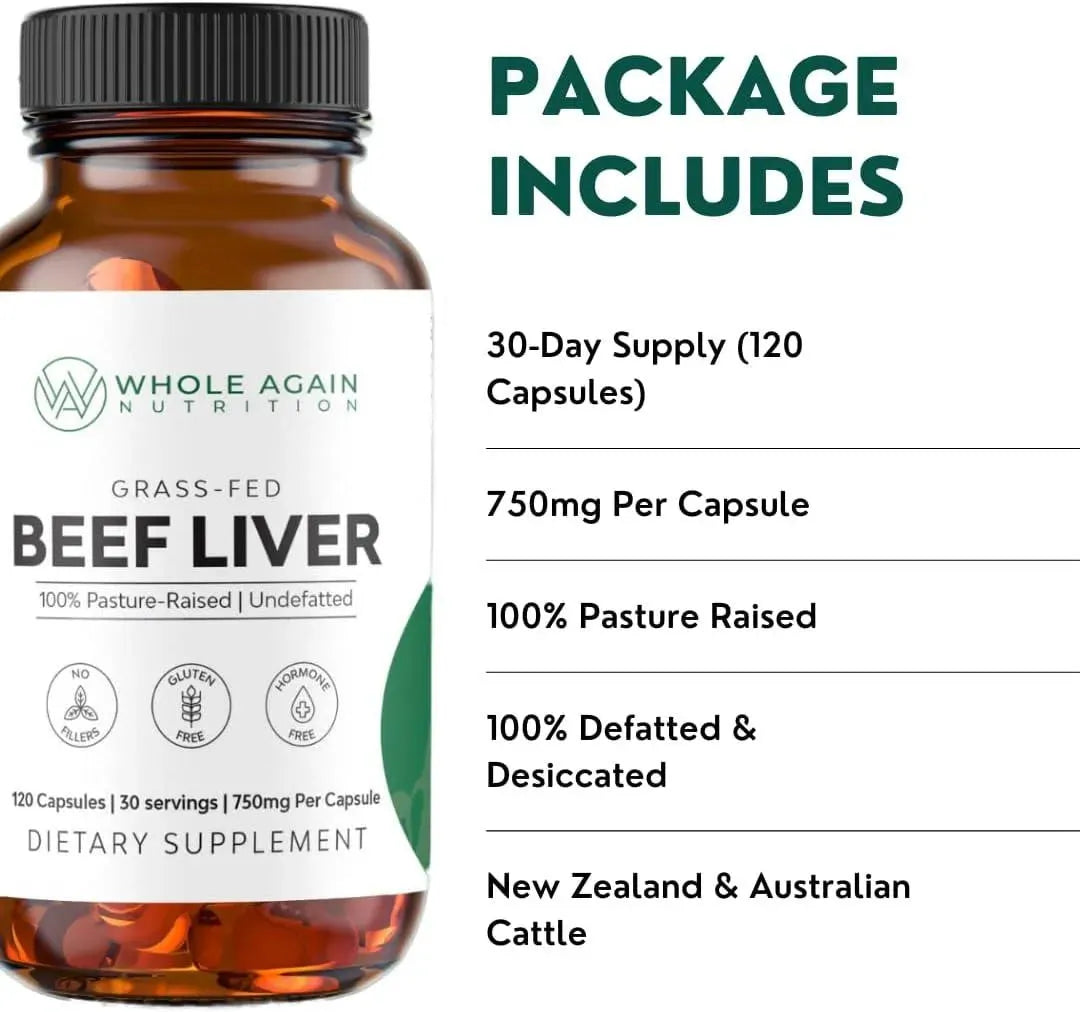 WHOLE AGAIN NUTRITION - Whole Again Nutrition Grass Fed Beef Liver 3000Mg. 120 Capsulas - The Red Vitamin MX - Suplementos Alimenticios - {{ shop.shopifyCountryName }}