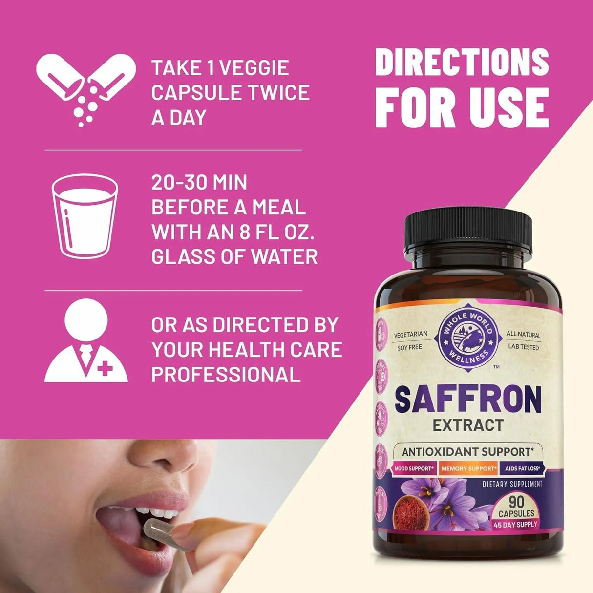 WHOLE WORLD WELLNESS - Whole World Wellness 100% Pure Saffron Extract 90 Capsulas - The Red Vitamin MX - Suplementos Alimenticios - {{ shop.shopifyCountryName }}