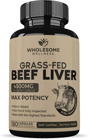 WHOLESOME WELLNESS - Wholesome Wellness Grass Fed Desiccated Beef Liver 750Mg. 180 Capsulas - The Red Vitamin MX - Suplementos Alimenticios - {{ shop.shopifyCountryName }}