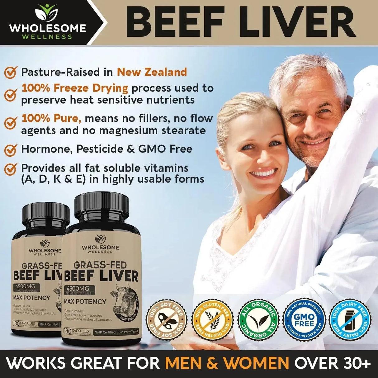 WHOLESOME WELLNESS - Wholesome Wellness Grass Fed Desiccated Beef Liver 750Mg. 180 Capsulas - The Red Vitamin MX - Suplementos Alimenticios - {{ shop.shopifyCountryName }}