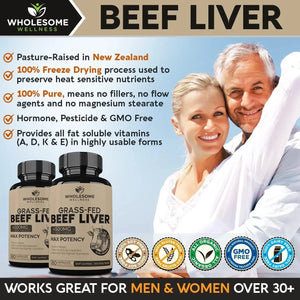 WHOLESOME WELLNESS - Wholesome Wellness Grass Fed Desiccated Beef Liver 750Mg. 180 Capsulas - The Red Vitamin MX - Suplementos Alimenticios - {{ shop.shopifyCountryName }}