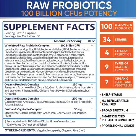 WHOLESOME WELLNESS - Wholesome Wellness Raw Probiotics 100 Billion CFU 30 Capsulas - The Red Vitamin MX - Suplementos Alimenticios - {{ shop.shopifyCountryName }}