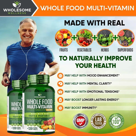 WHOLESOME WELLNESS - Wholesome Wellness Whole Food Multivitamin for Men 120 Tabletas - The Red Vitamin MX - Suplementos Alimenticios - {{ shop.shopifyCountryName }}