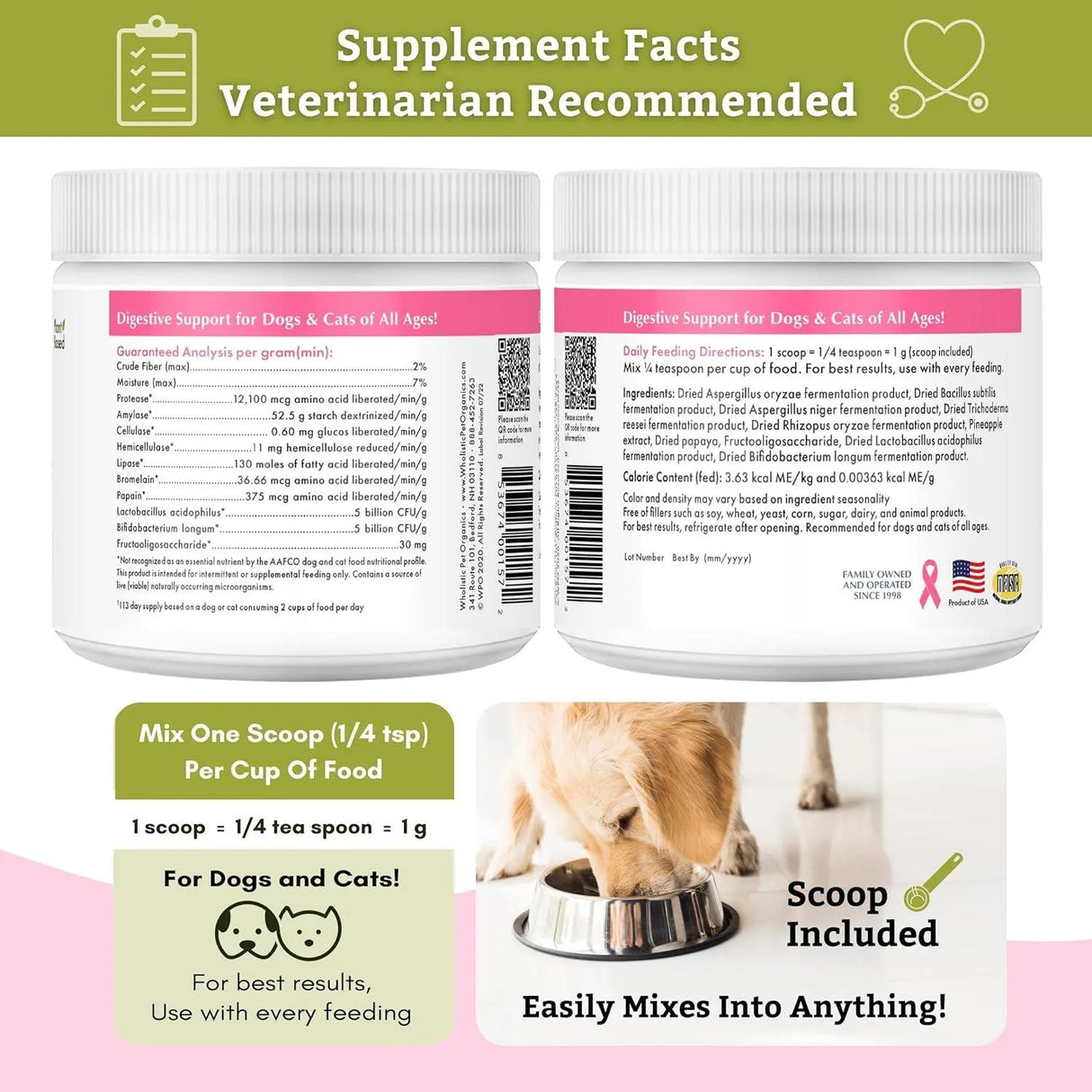 WHOLISTIC PET ORGANICS - Wholistic Pet Organics: Dog Probiotics and Digestive Enzymes Powder 227Gr. - The Red Vitamin MX - Probióticos Para Perros - {{ shop.shopifyCountryName }}